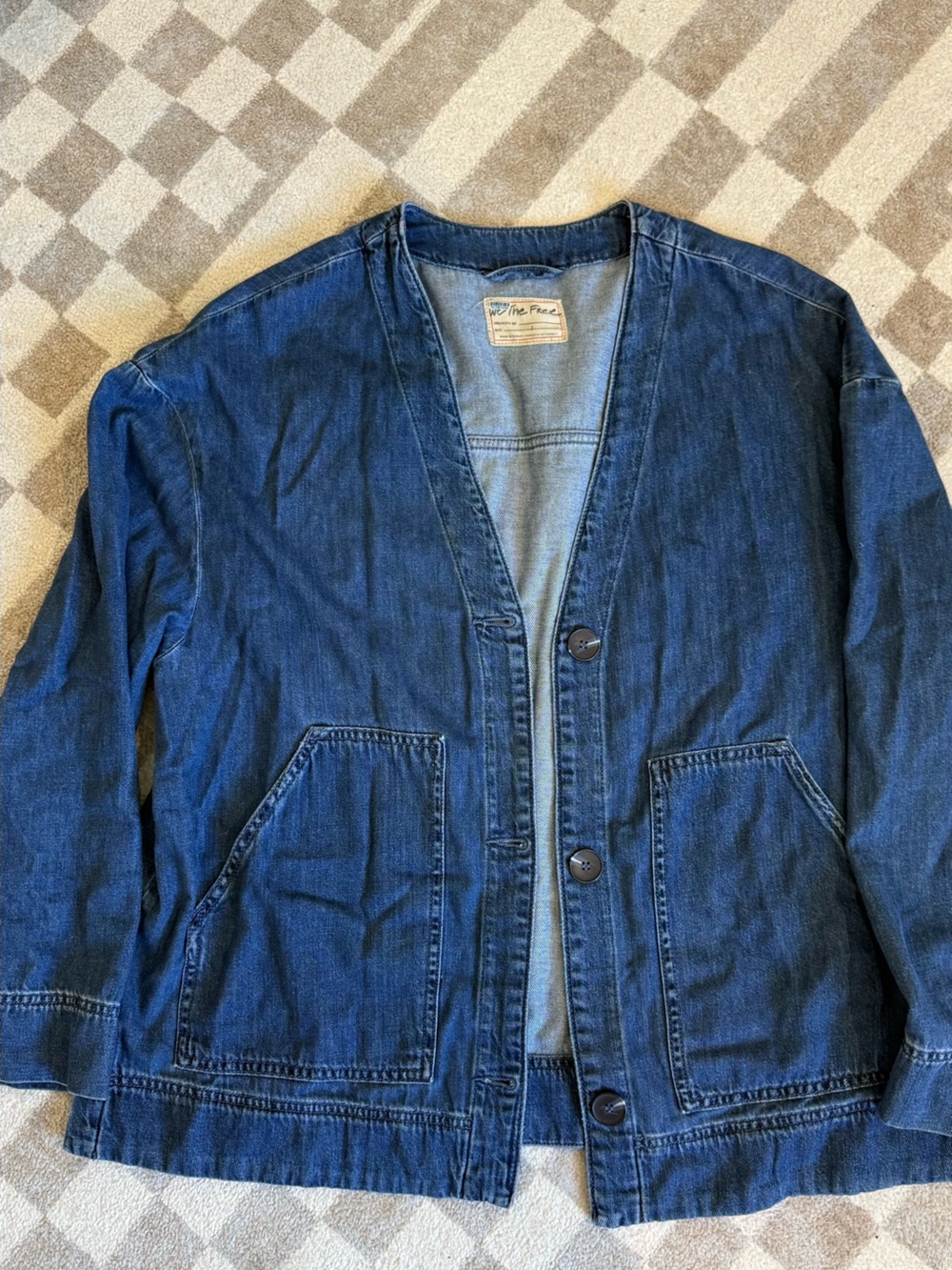 Free People Indigo Denim V-Neck Jacket